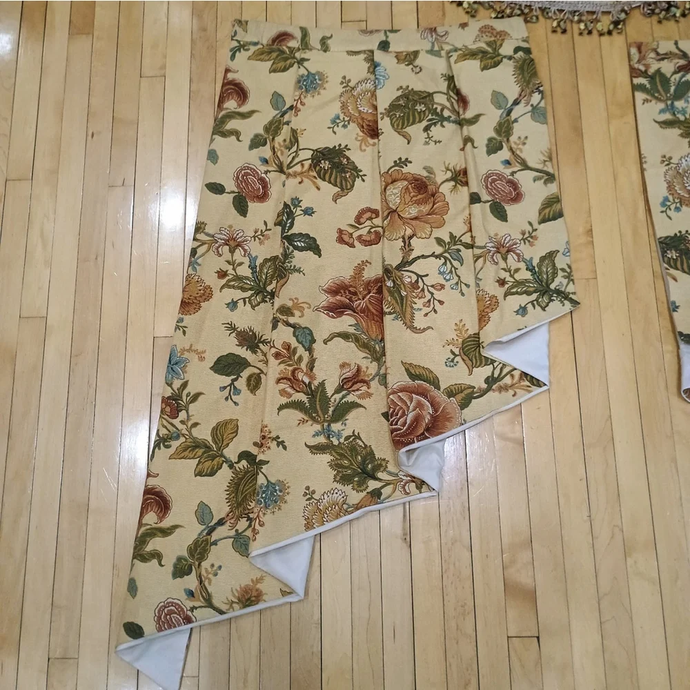 6 Pc Waverly Camelot Garden Room Floral Gold Waterfall Curtains & Canopy Valance